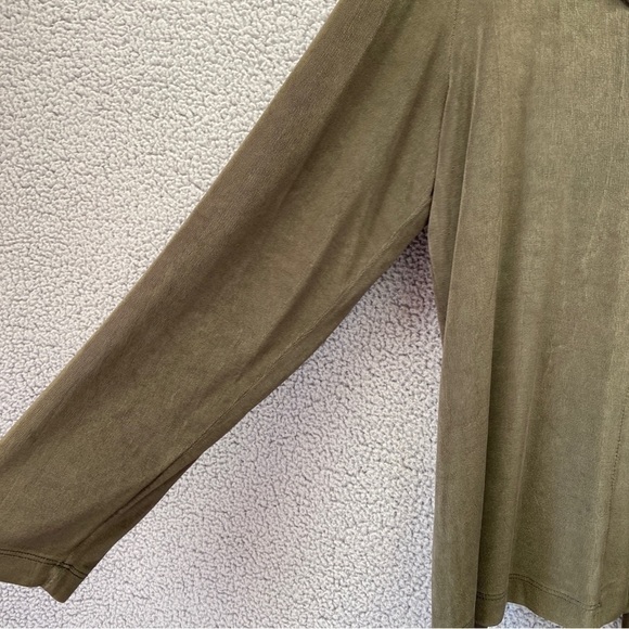 Chicos Travelers Green Slinky Knit Ruffle Trim Cardigan Sz XL - Picture 6 of 12